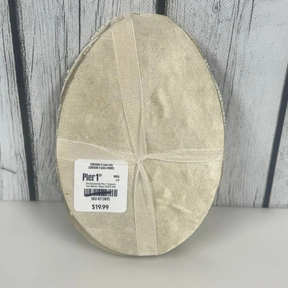 Pier 1 Imports Easter Beaded Egg Yellow White Daisy Coaster Set of 4 NWT